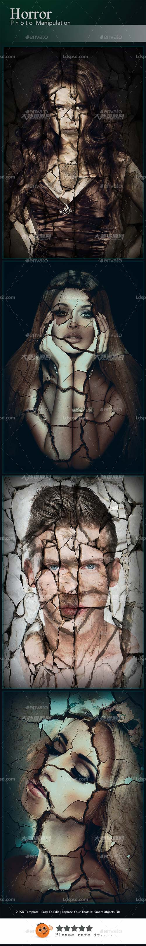 Horror Photo Manipulation,2个断裂艺术风格的图像框架模板